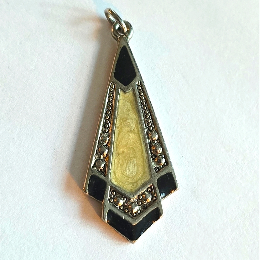 Vintage Art Deco Style Silver and Black Pendant charm